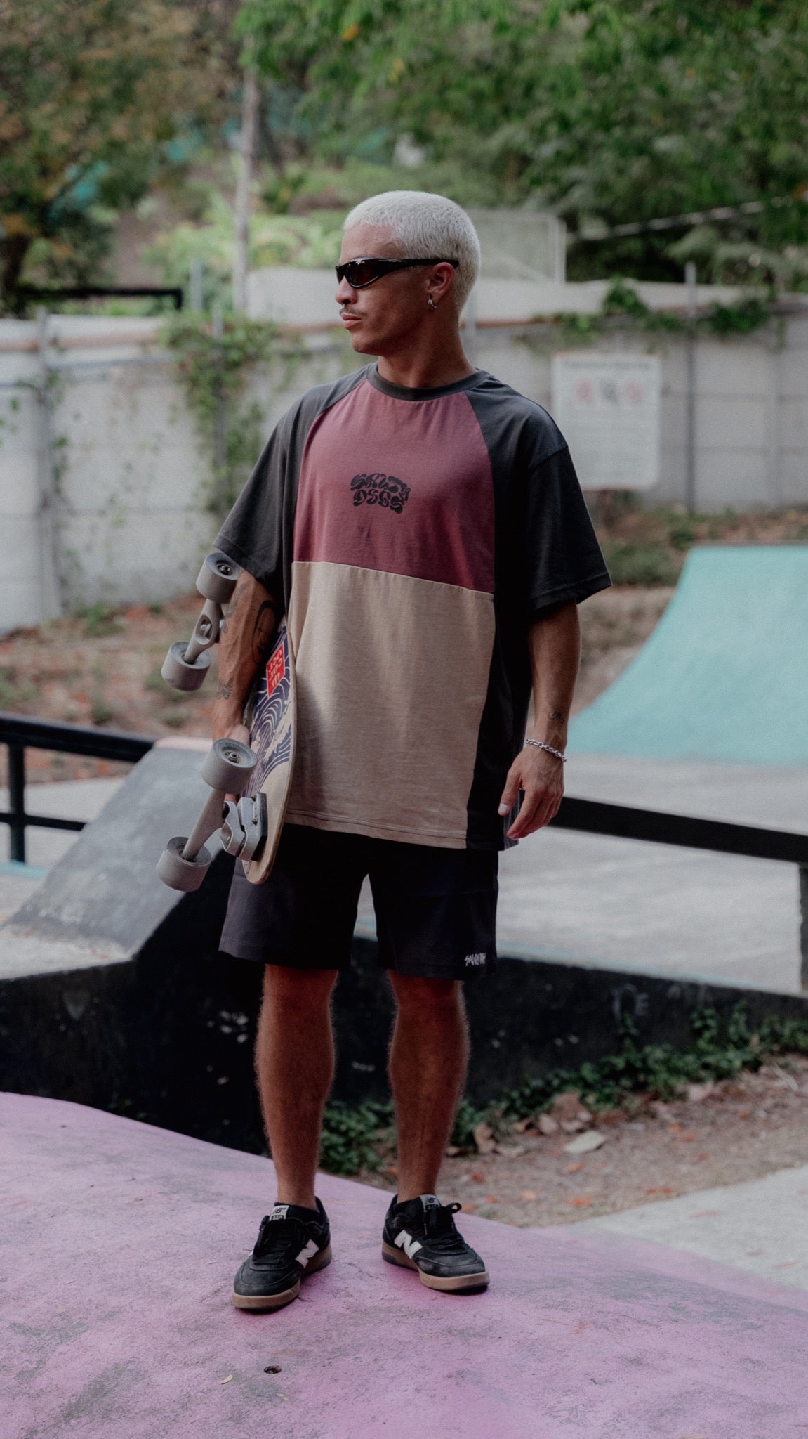 Remera Manga Corta 3 Paneles Bordó