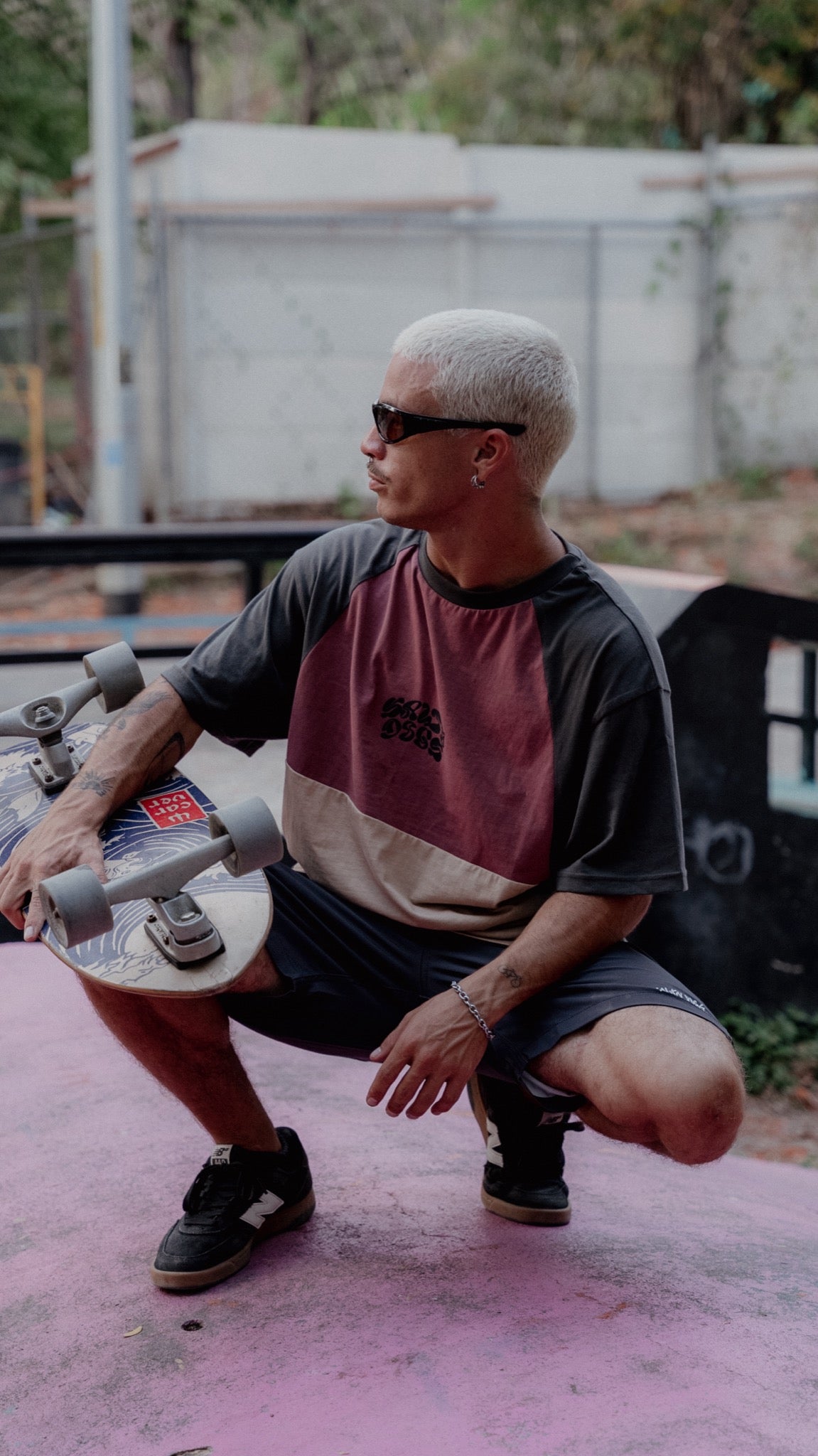 Remera Manga Corta 3 Paneles Bordó