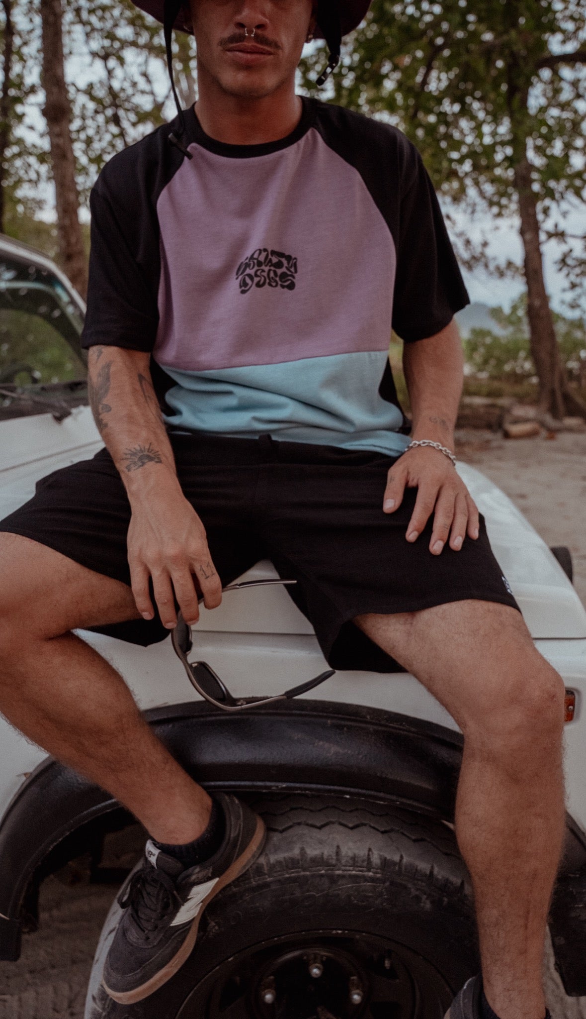 Remera Manga Corta 3 Paneles Lila